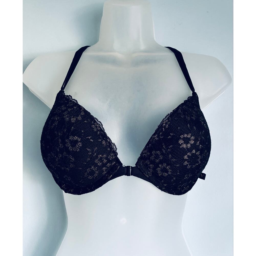 Victoria's Secret Push Up Bra Front Closure Black Gold Lace 36B Whimsygoth